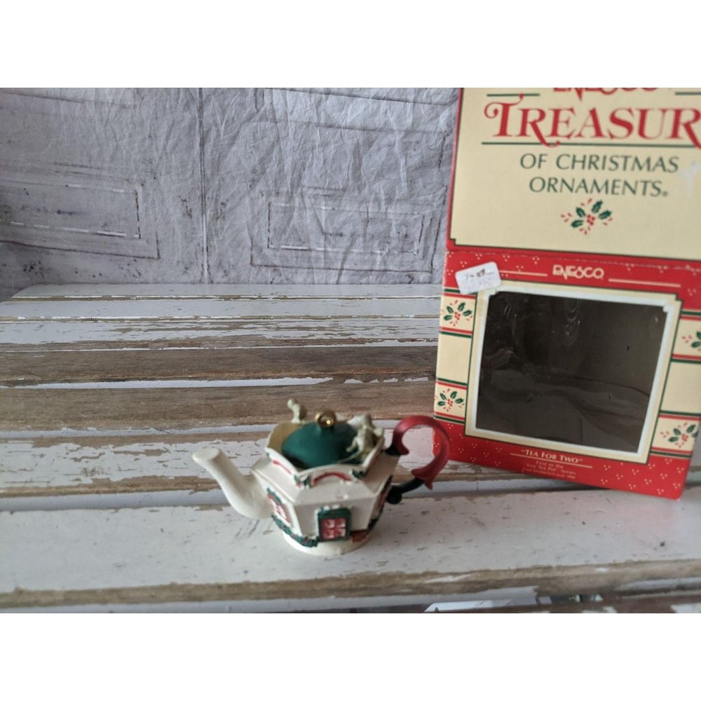 Enesco first tea for two tiny teapot ornament Xmas